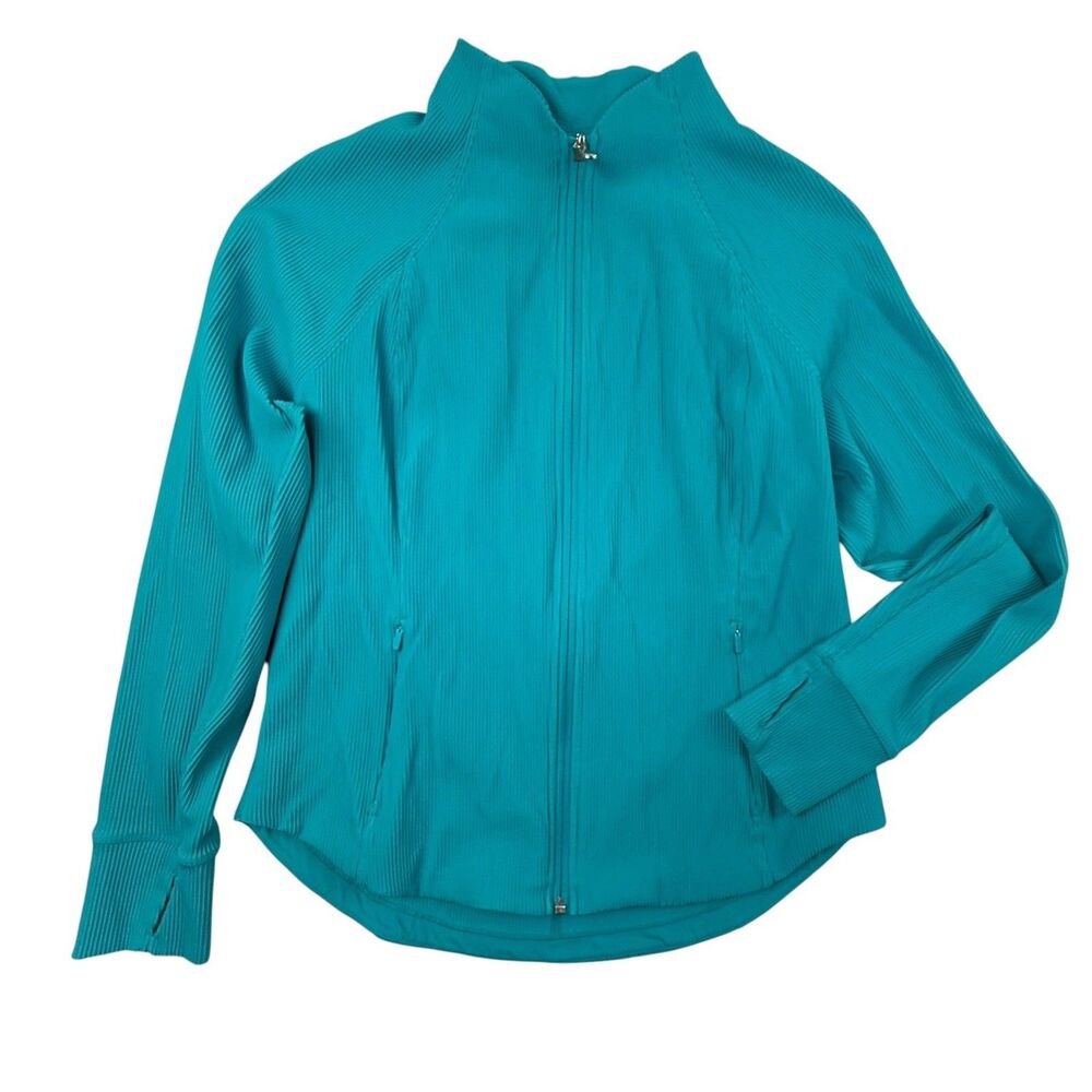 Athleta Salutation Jacket XL Aqua Blue Full Zip Long Sleeve Ribbed Women